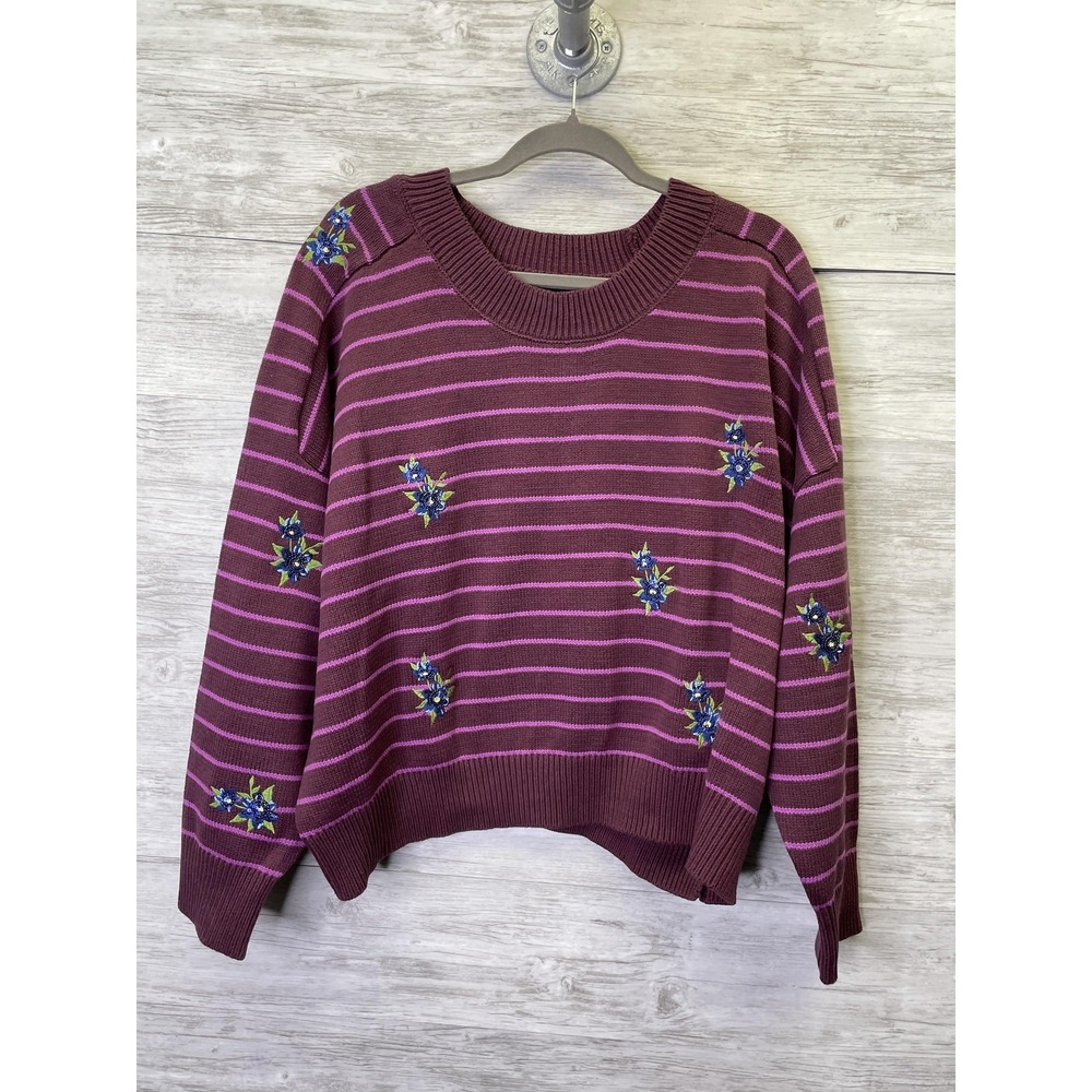 JOSEPH A.‎ Sweater Womens XXL Purple Pullover Striped Embroidered Sequin Stretch